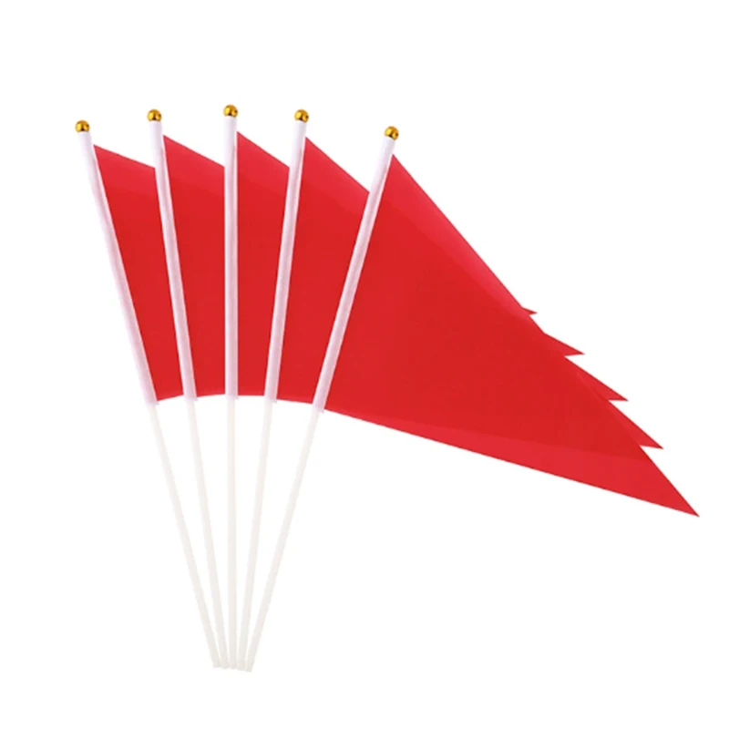 10pcs Polyester Hand Held Mini Flag Colorful Triangular Flags With 10 Plastic Flagpoles Hand Waving Flags DIY Advertising Flag