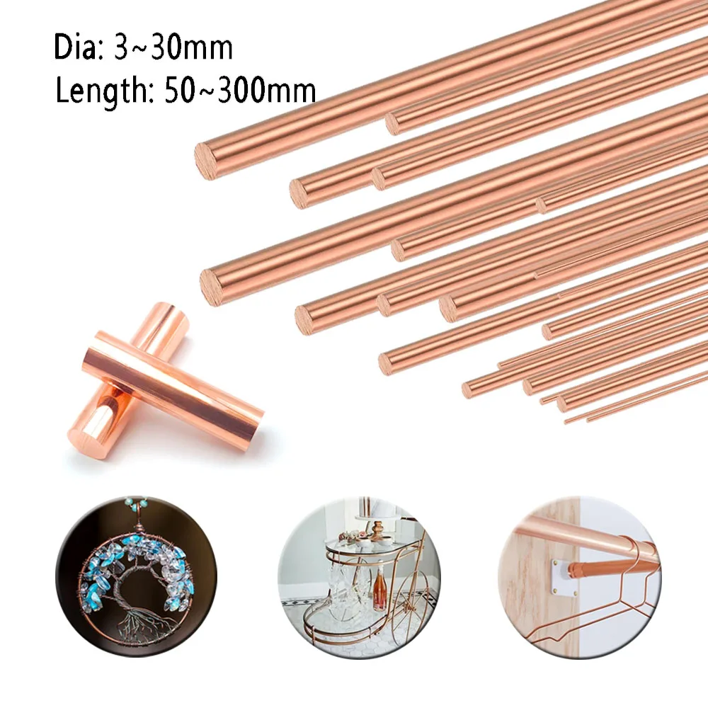 1-5pcs Copper Round Rods, 50-300mm Long Bare Copper Metal Rods, Copper Rod Lathe Rods Suitable for Metal Handicrafts