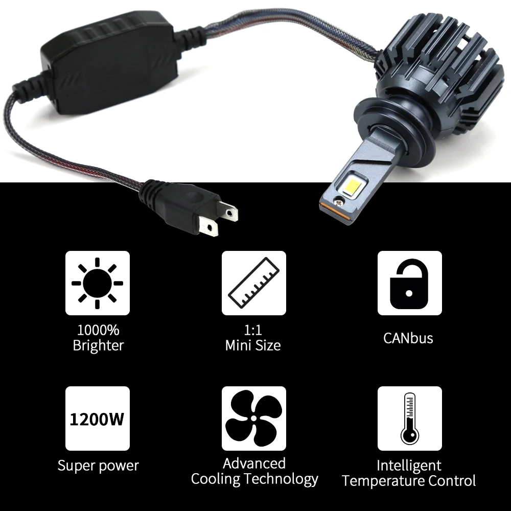 سيارة H4 H7 Led المصابيح الأمامية الترا برايت مصباح H1 H11 H8 HB3 9005 HB4 9006 Canbus 1200 واط 6000 كيلو 300000lm 12 فولت توربو h7led لمبة السيارات #6
