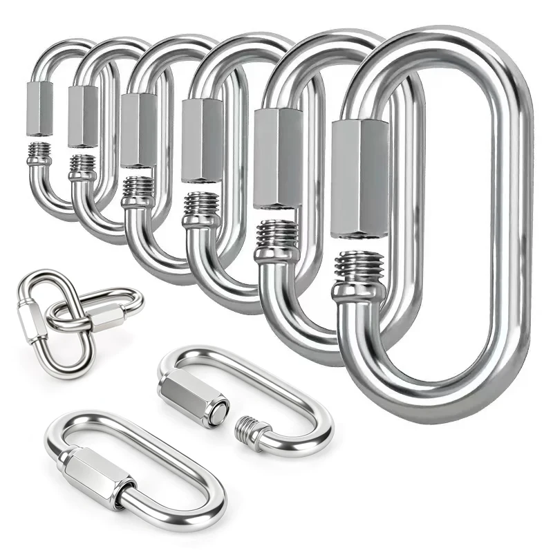 304 Stainless Steel Oval Locking Carabiner Clip, Quick Links, Rope Connector for Trailer, Swing, Hammocks, Cable, Camping