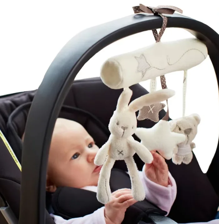 HTMCK Hanging Bed Rabbit Baby Hand Bell Safety Seat Plush Toy Multifunctional Plush Toy Stroller Mobile Gifts