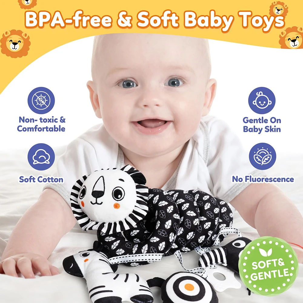 Baby Carseat Toy Black & White Lion Koala sonaglio spirale Hanging Activity passeggino giocattolo per neonati culla Mobile giocattolo sensoriale regali