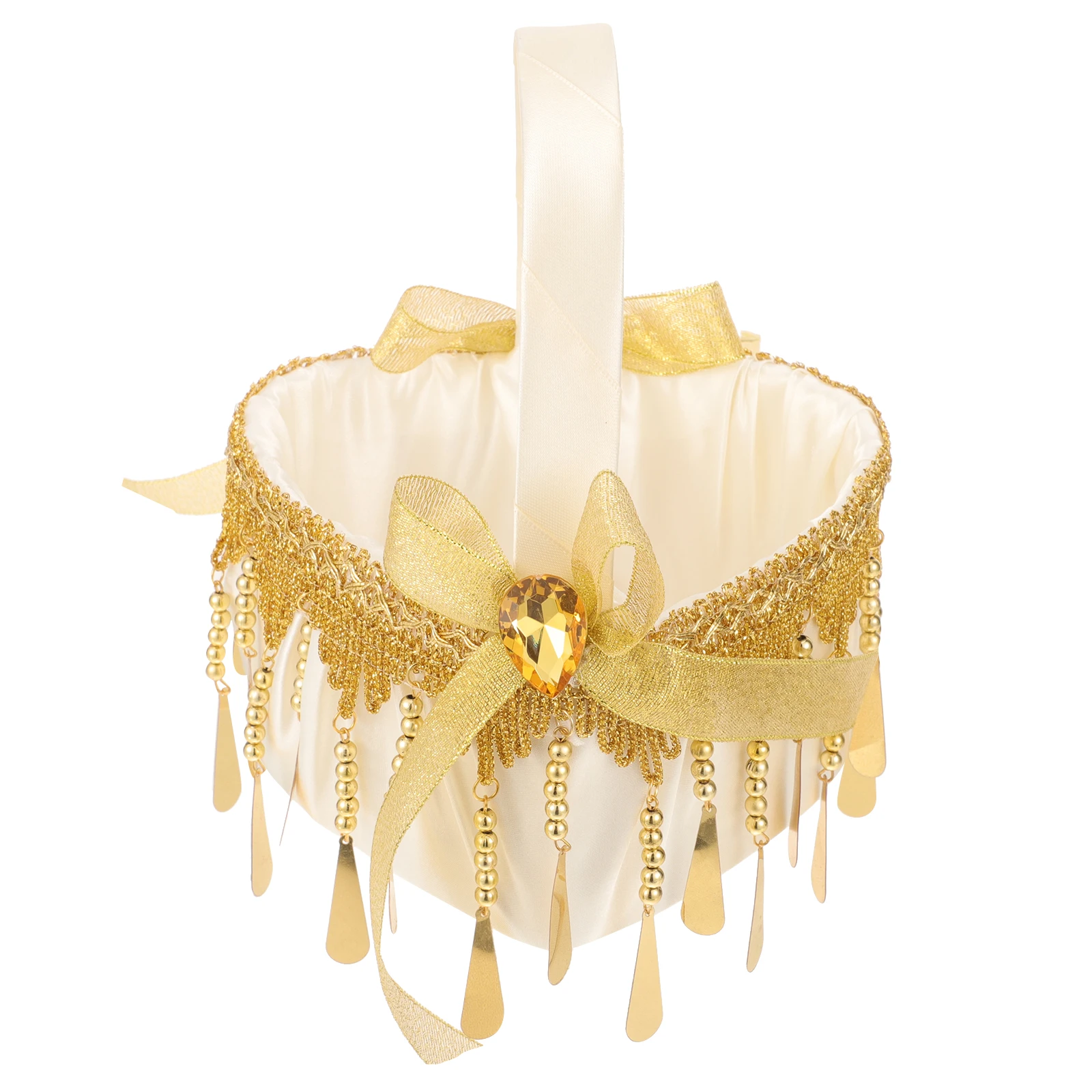 

Wedding Flower Basket Golden Small Bride Baskets for Flower Girl Rustic Wedding Decor Rattan Storage Accessories