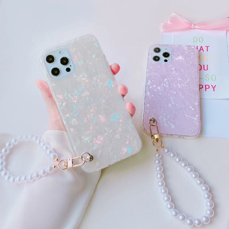 Cute Pearl Bracelet Phone Shell Case For Samsung Galaxy A14 A34 A54 A12 A22 A32 A52 A72 5G S23FE Fashion Hand Chain Cover