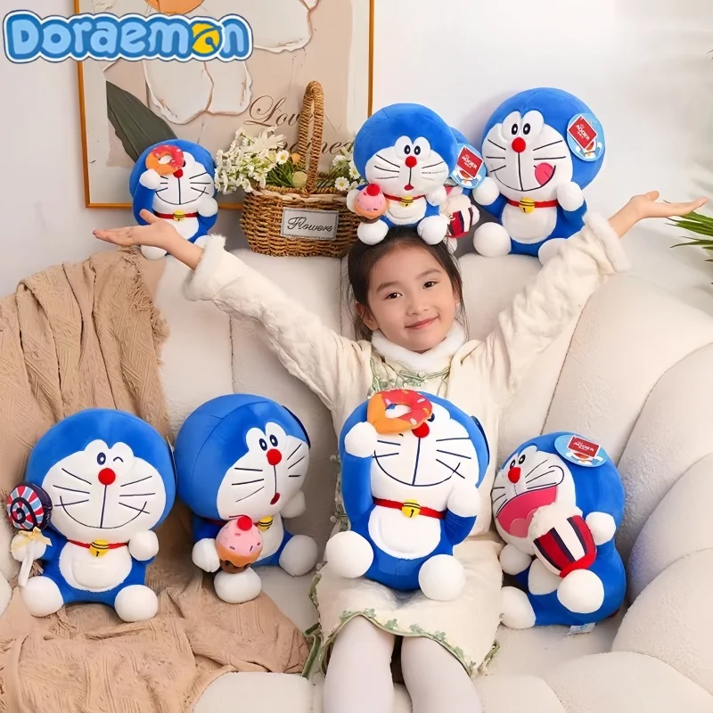 Juguete de peluche de palomitas de maíz y pastel de Doraemon de 20cm, serie de postres de estilo japonés Kawaii, muñecos de peluche, juguetes para niñas, regalos de cumpleaños de dibujos animados