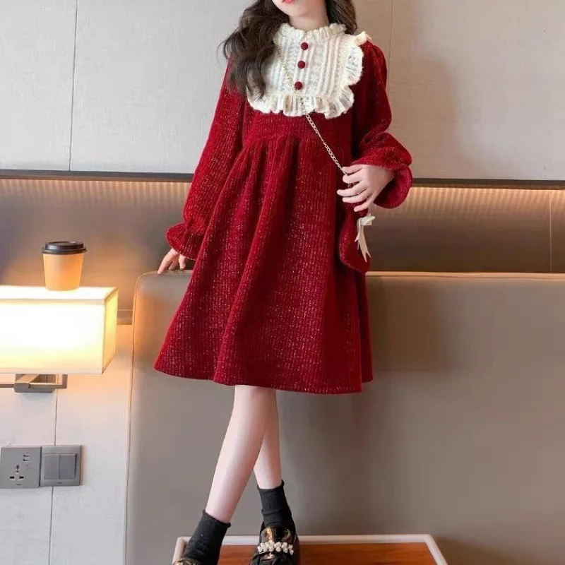 

Girls' Dress Autumn Winter New Princess Dress Children's Fleece Lined Thickened Winter Fashion Trendy Dress
