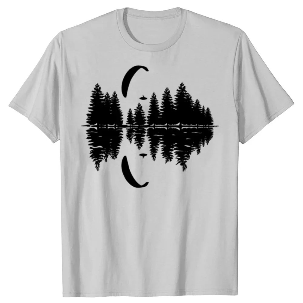 

Paragliding Forest Lake Reflection Graphic Tee Breathable Cotton Round Neck Short Sleeve T-Shirt