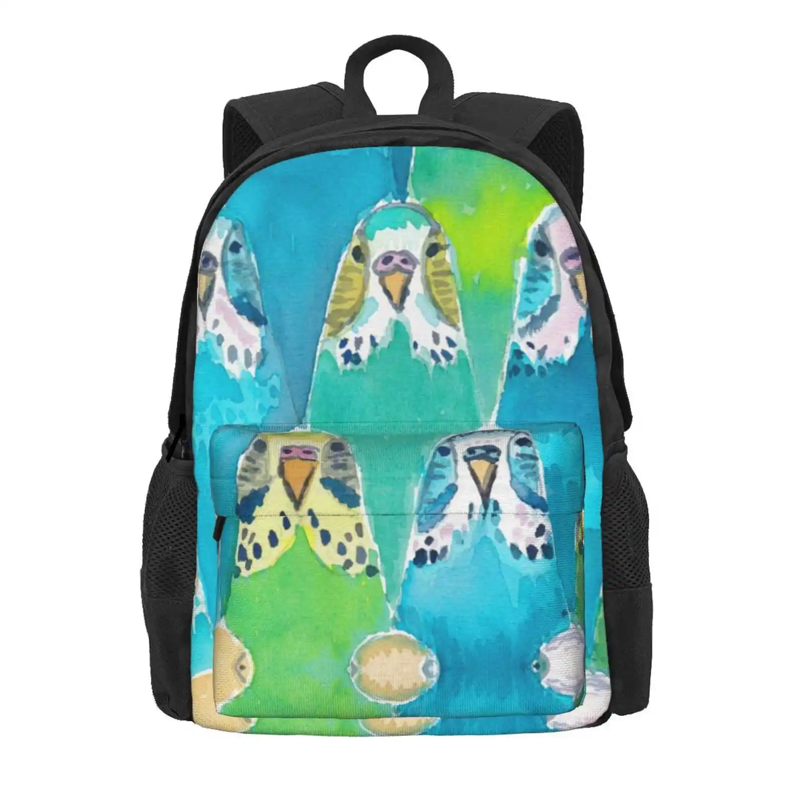 Watercolour Budgies Hot Sale Schoolbag Backpack Fashion Bags Watercolor Budgie Watercolor Parakeet Parakeet Pattern Watercolour