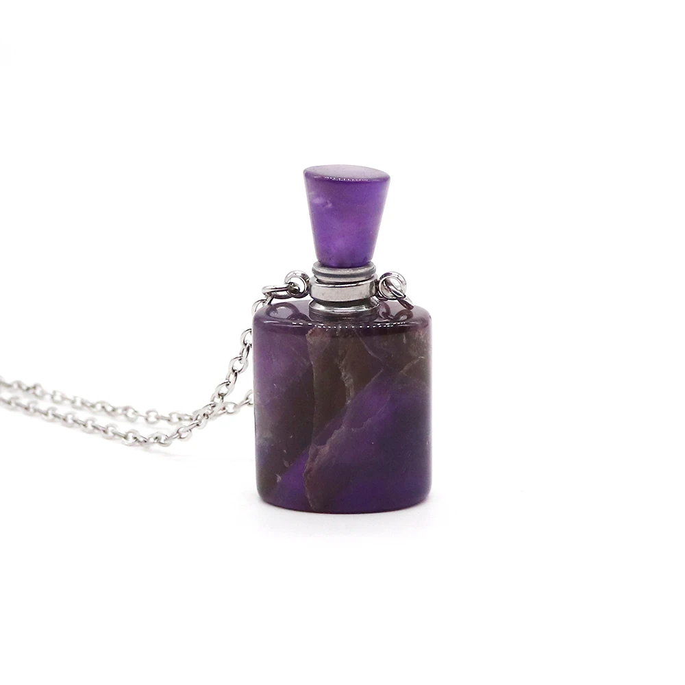 

Geometric Square Natural Stone Amethyst Agate Polished Perfume Essential Oil Bottle Pendant Necklace Jewelry Accessories Gift
