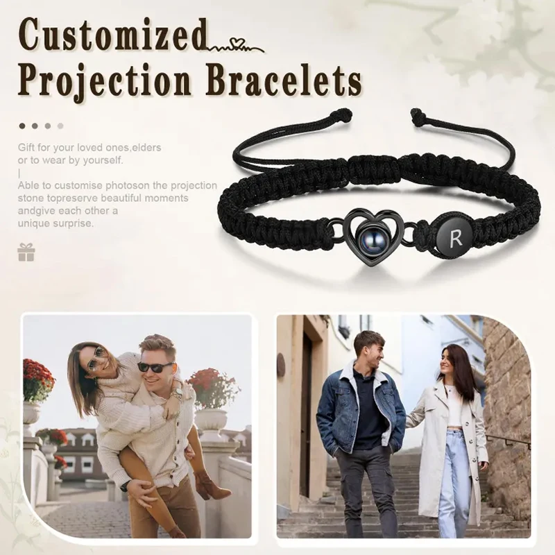 Gelang Foto Kustom, Gelang Huruf Kustom, Ukuran Dapat Disesuaikan untuk Semua Jenis Kelamin, Gelang Pasangan Gelang Tali Kepang, Perhiasan Foto Huruf