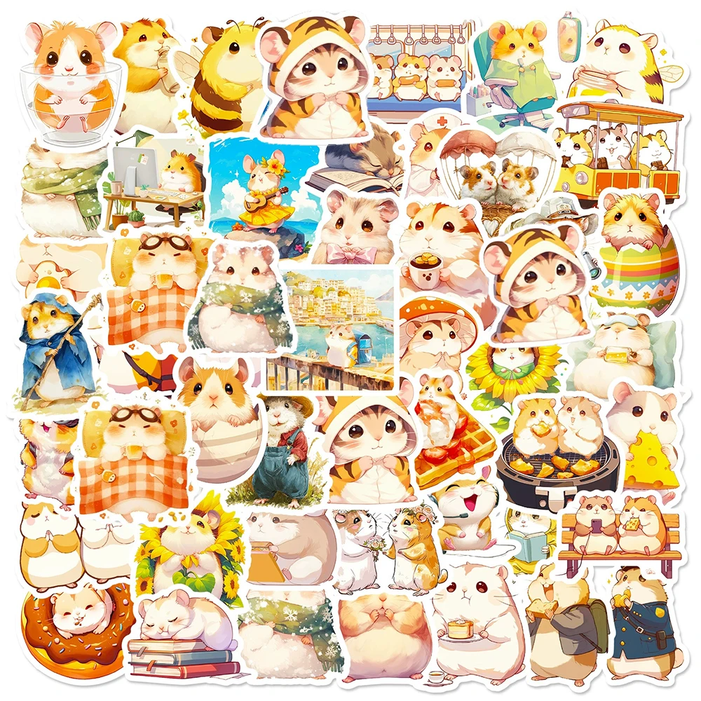 10/30/56pcs Kawaii Hamster Animal Anime Stickers Cartoon Watercolor Graffiti Decals Luggage Phone Scrapbook Waterproof Sticker