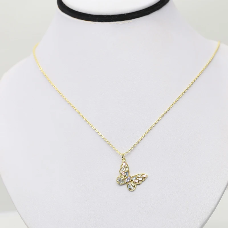 CZ Gemstone 925 Silver Jewelry Butterfly Necklace Gold Yellow/Silver Pendant