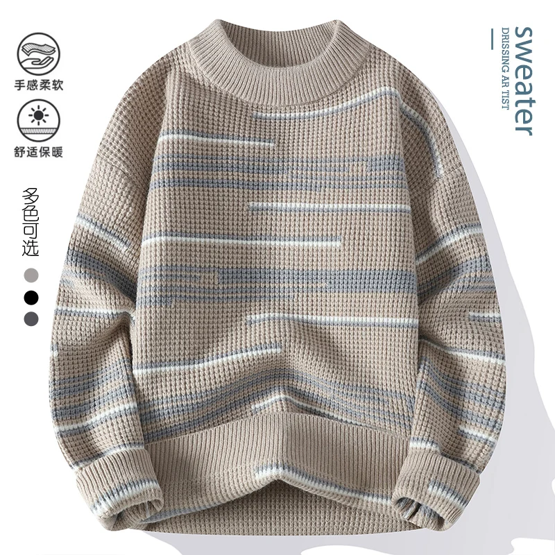 Men stripe  pattern sweater Men's Fashion Casual Sweaters Autumn/Winter fit Knittwear  Thick Warm wool pullovers size M-4XL