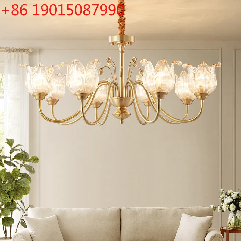 

Полностью медная люстра для гостиной, современная простая лестница, спальня, французская светлая роскошь, высококачественная дуплексная основная лампа