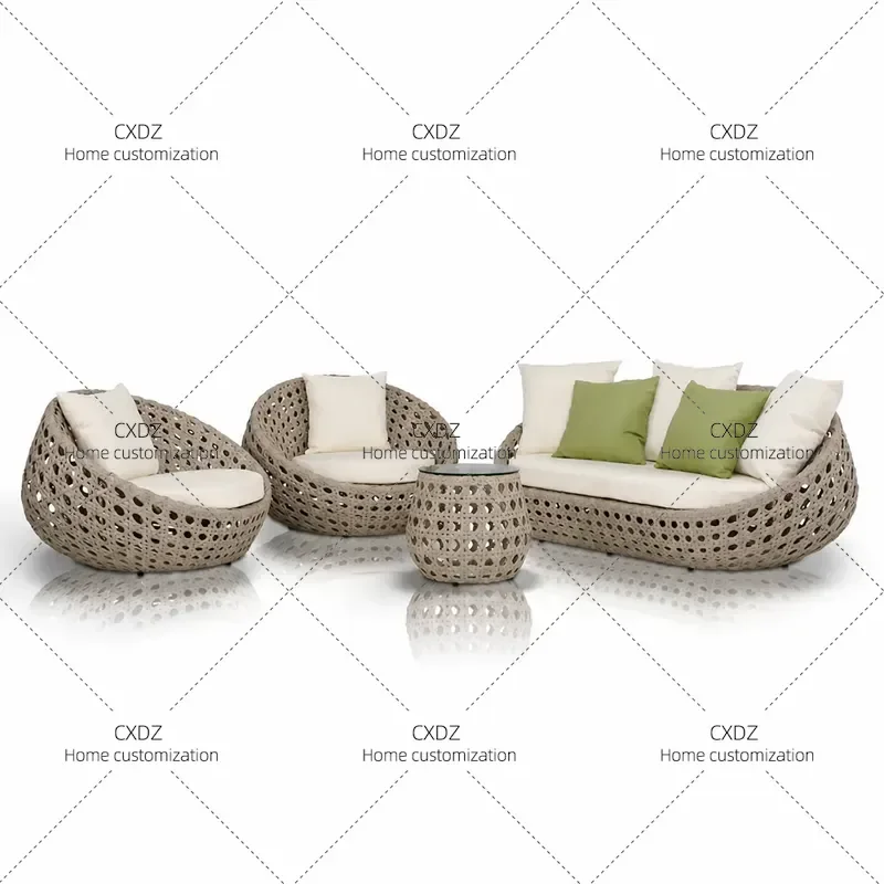 Outdoor Rattan Sofa Set 3 Piece Garden Patio Furniture with Tea Table Waterproof Sun Protection Balcony Courtyard Leisure