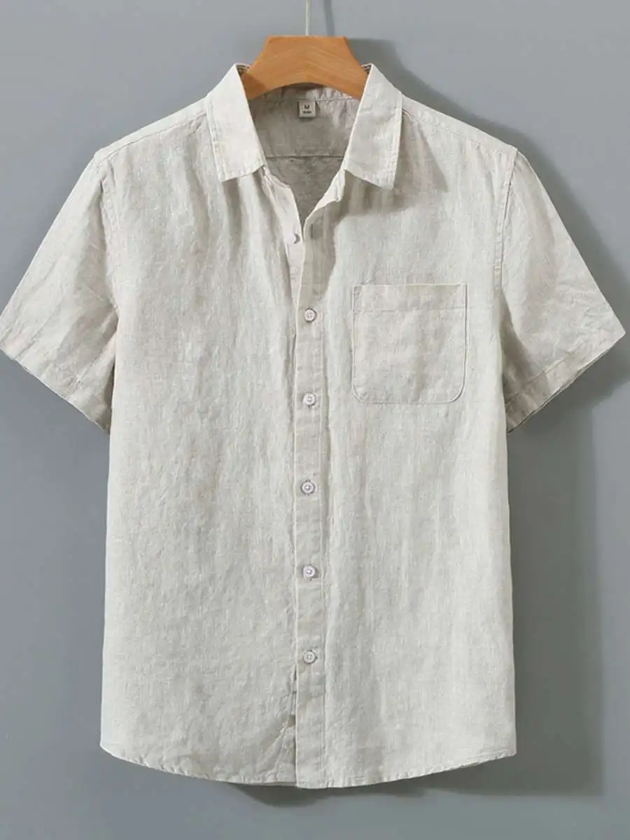 

Новая мужская льняная рубашка из тонкого дышащего материала, летняя, винтажная, однотонная, повседневная, модная, с квадратным воротником