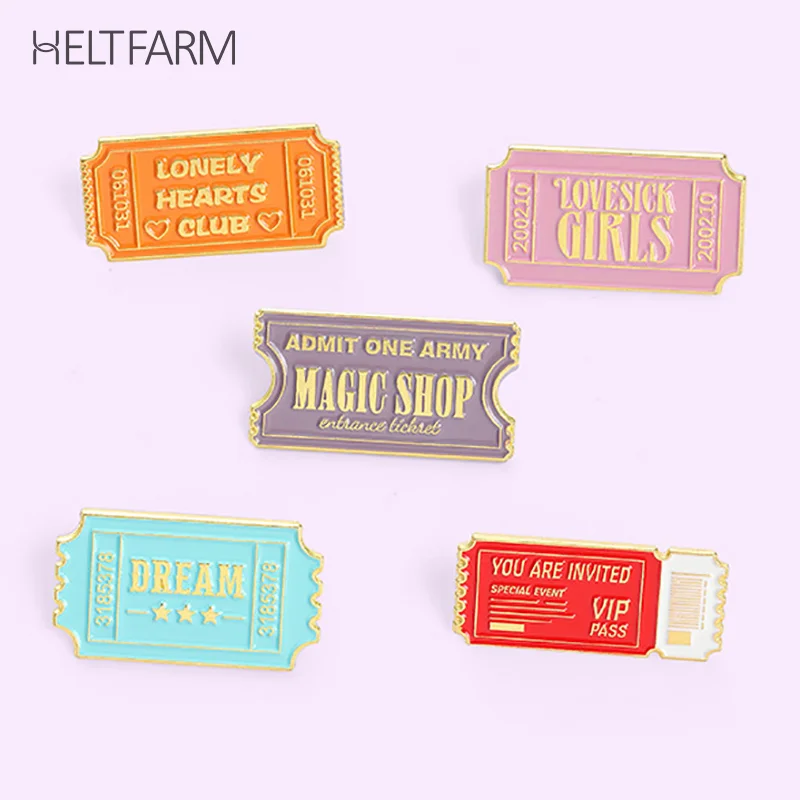Tickets Enamel Pins Custom Dream Admit One Pass Brooch Lapel Badge Bag Cartoon Jewelry Gift for Kids Friends