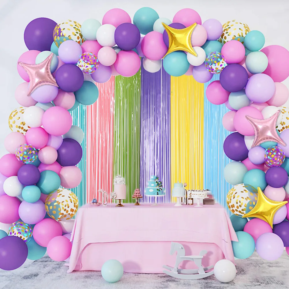 2 pezzi colorati frangia tenda Macaron fondali Tinsel tenda per ragazza unicorno sirena decorazione della festa nuziale matrimonio