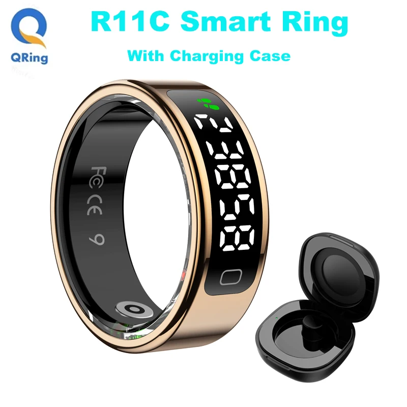 AMZMAX R11C Display Smart Ring Männer Frauen, Gesteur Swipe Video/Bürste Tiktok Gesundheitsmonitor, 1ATM wasserdicht, Multi-Sport-Modus