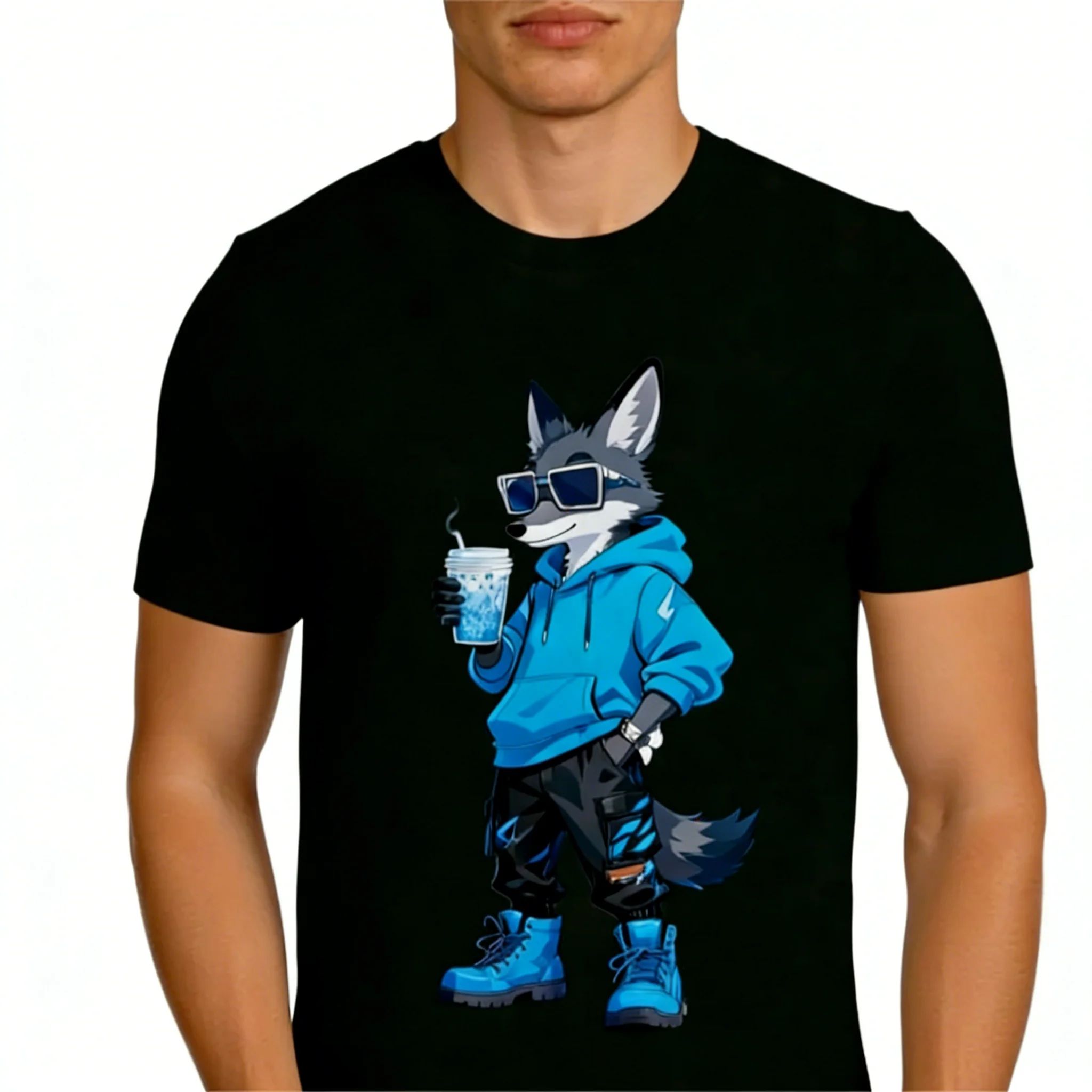 

Zagros Custom by Your Image Men's Short Sleeve T-Shirt Cool Wolf Printed Oversized Streetwear Breathable Cotton