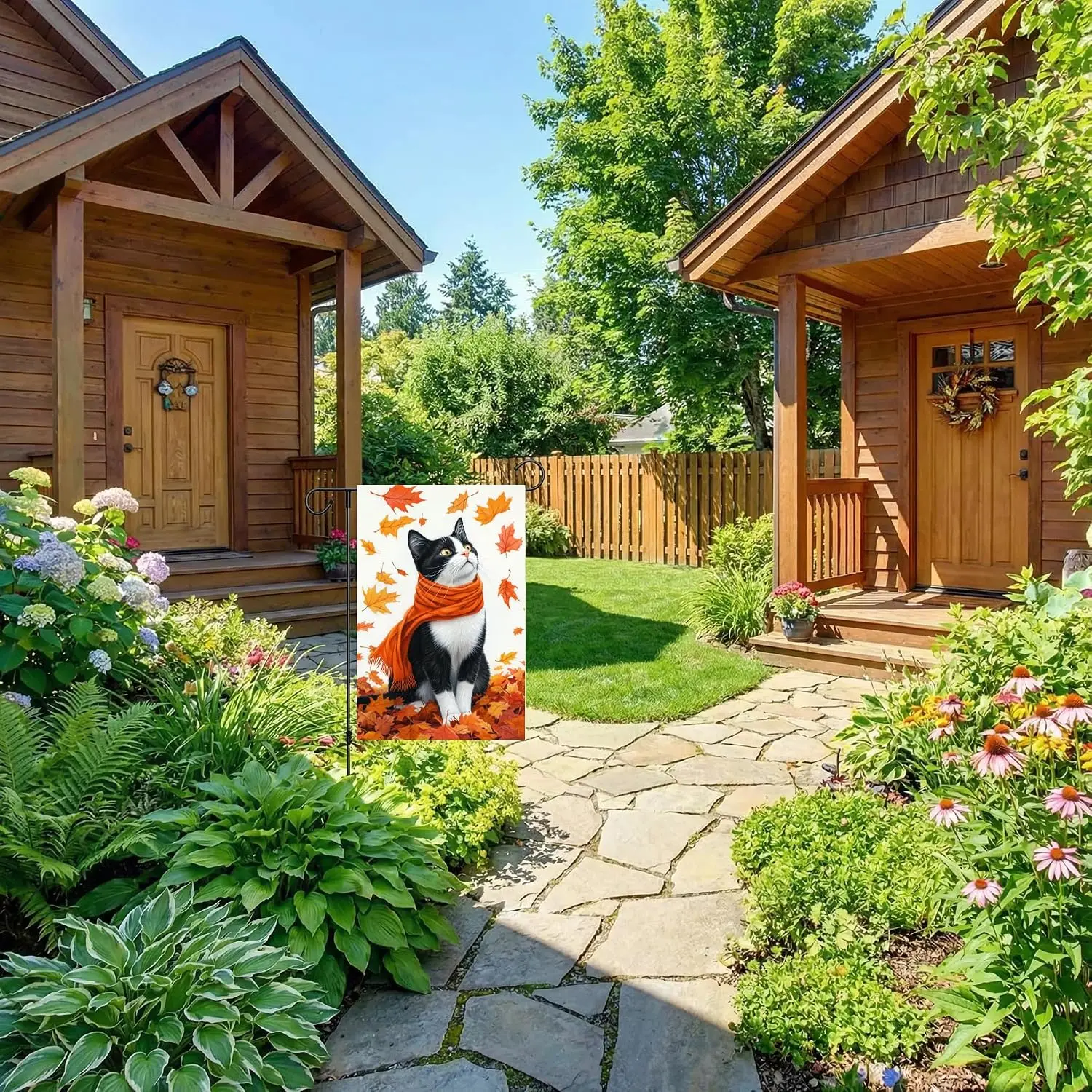 Funny Tuxedo Cat Fall Garden Flag for Outside Welcome Garden Flags Thanksgiving 12x18 Double Sided Front Yard Small Flag Bur MMZ