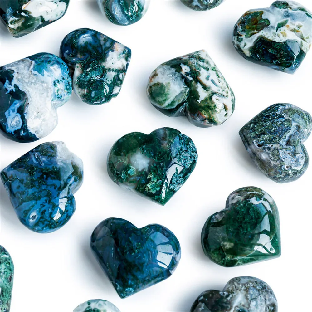 

Wholesale Natural Crystals Healing Stones Moss Agate Heart Pendant Crystal Crafts Carving For Gift Decoration