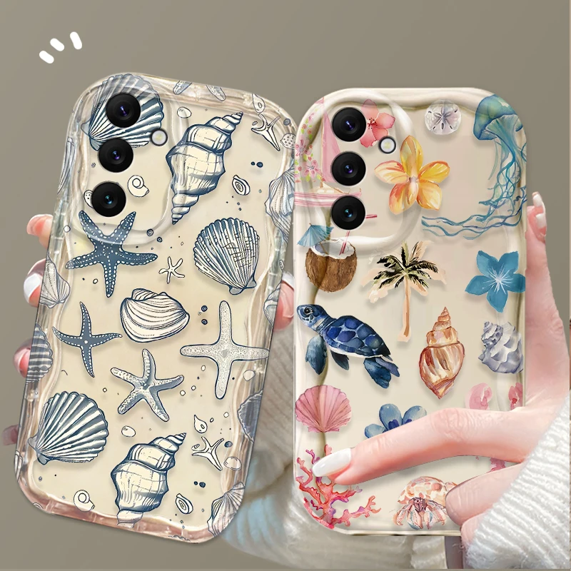 3D Case For Samsung Galaxy S25 S24 Ultra S23 S22 S21 Plus FE A56 A36 A26 A16 A06 A15 A25 A35 A55 5G Color Flower Marine Organism