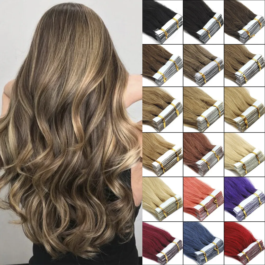 

20pcs 100% Human Hair Tape In Extensions Remy 12-26 inch Pre-Taped Weft For Easy Secure Application