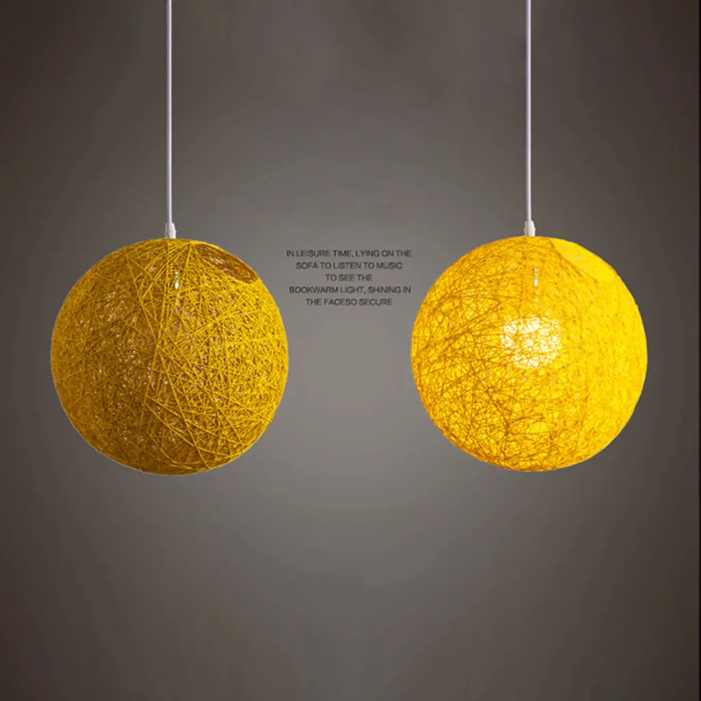 

ABVS 2 Pcs Rattan And Hemp Ball Chandelier Individual Creativity Spherical Rattan Nest Lampshade Red & Yellow