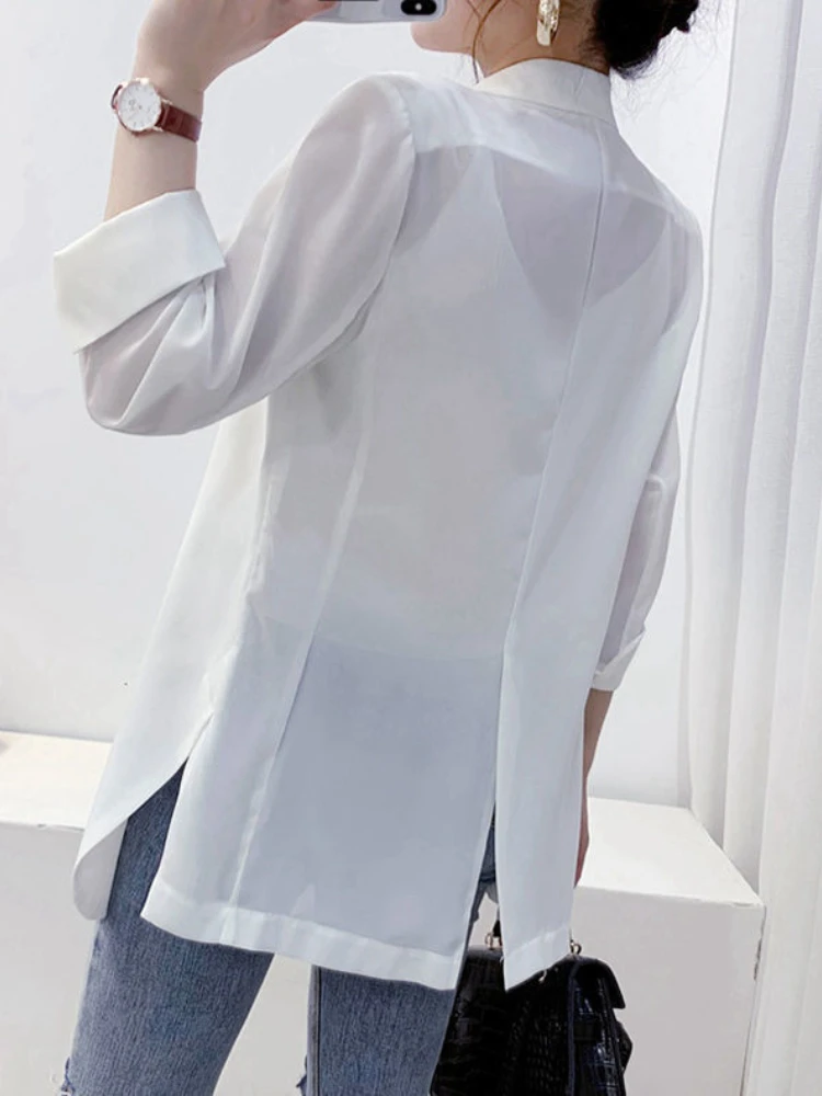 Spring Summer Chiffon Small Suit Jacket Loose Sunscreen Mid-length Suit Women's Cardigan Casual Top  Blazer Women Coat Tops