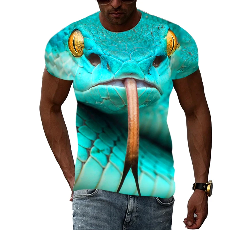 Horror King Cobra Graphic T Shirt for Men 3D Printed Snake T-shirt Casual Streetwear Womens Clothing Summer O Neck Kids Tops Tee