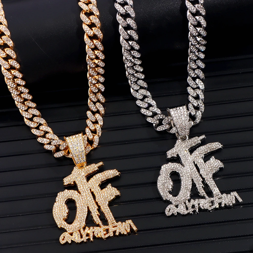 Hip Hop Only The Family OTF Crystal Letter Pendant Necklaces for Women Men Miami Iced Out Cuban Chain Necklace Punk Jewelry Gift