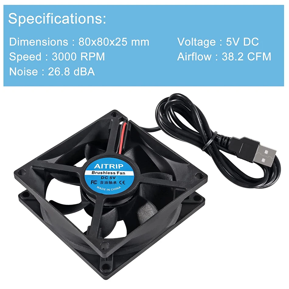 80mm USB Fan 5V Brushless 8025 80x25mm for Cooling DIY PC Computer Case 3D Printer CPU Coolers Radiators