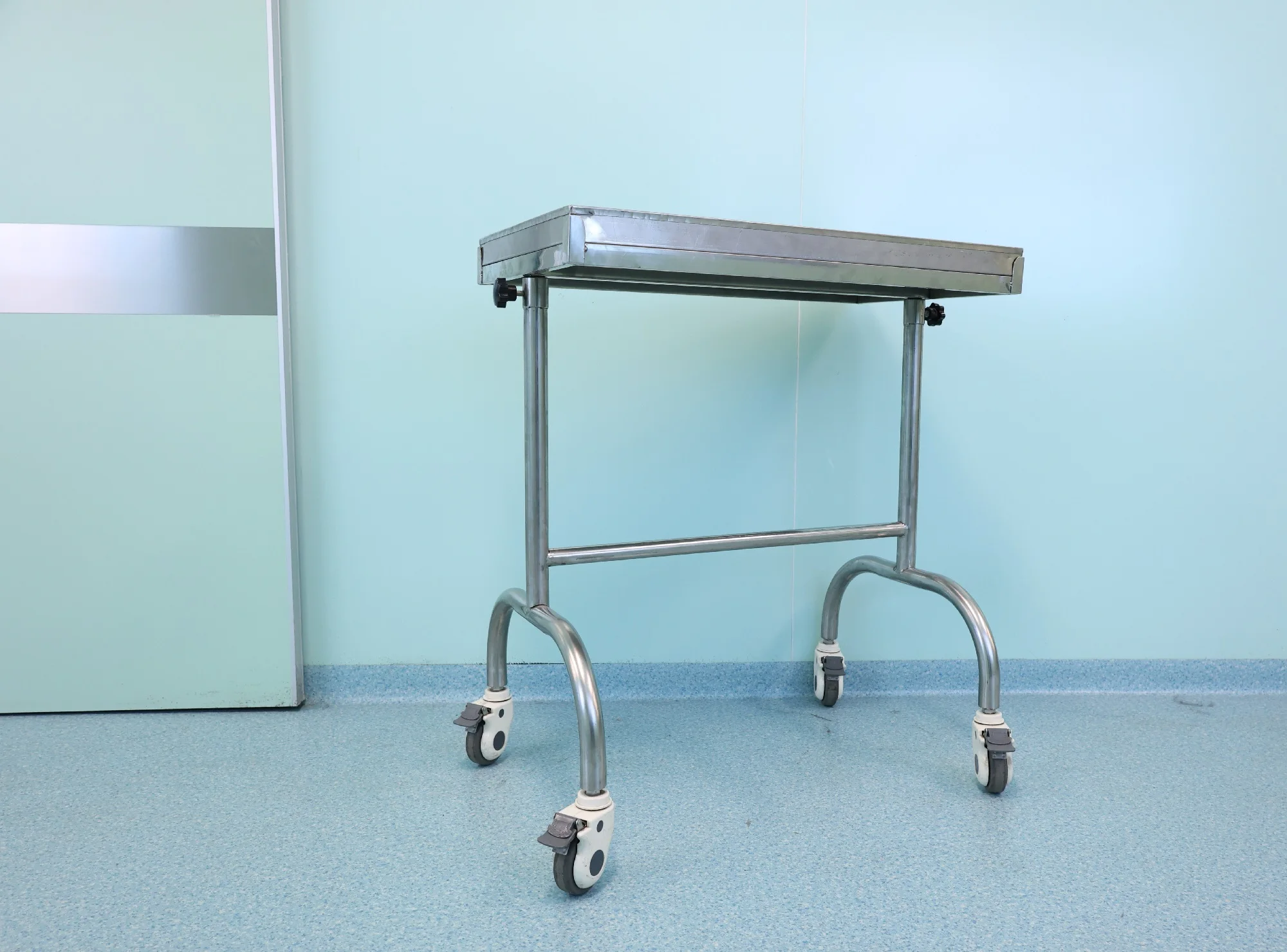 Stainless steel double rod square tray bracket 4 wheels multi-functional mobile medical cart