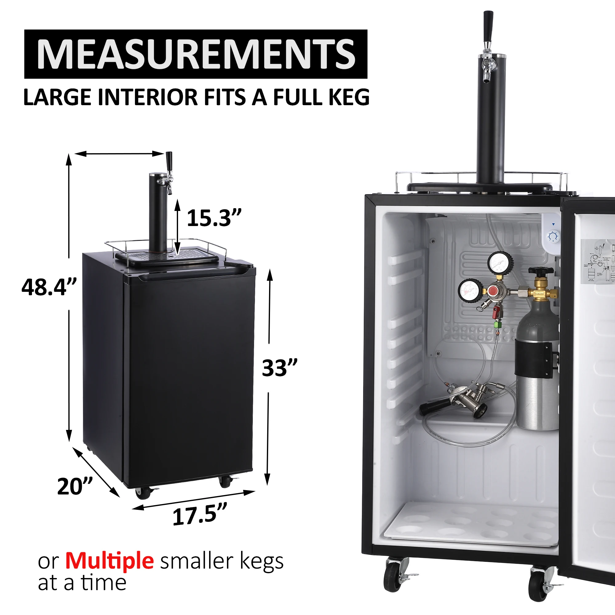 3256807603.4 Cubic Feet Single-Tap Kegerator with Stainless Steel Finish, Drip Tray, and Versatile Features0754763