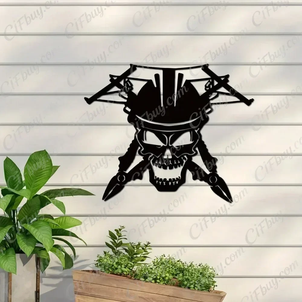 CIFbuy Metal Wall Art Pirate Skull Cutout Metal Sign Hanging Wall Decor Home Living Room Bedroom Indoor Outdoor Wall Hanging