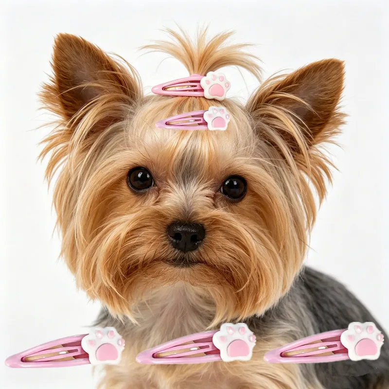 Pinza para el pelo de gato rosa con forma de pata, antideslizante, para cachorros Yorkshire Terrier, accesorios para gatos