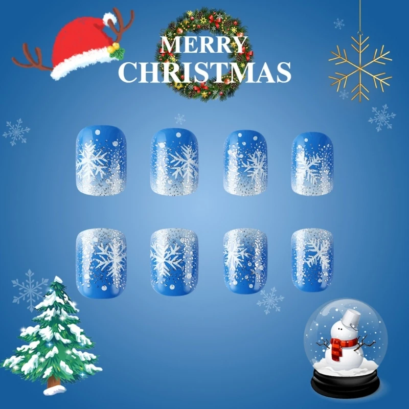 24x Noël Presse Sur Ongles Couverture Complète Bâton sur Ongles Scintillant Faux Ongles