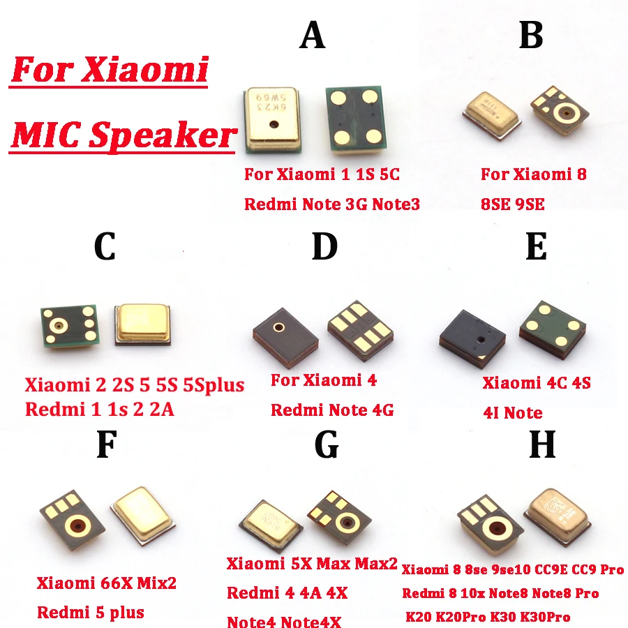 50pcs Inner MIC Speaker For Xiaomi 10 9 8 SE CC9E 6 6X 5 4 4C 4I Max 2 Redmi NOTE 8 7 7A 4X 3 K20 K30 Pro Microphone Transmitter