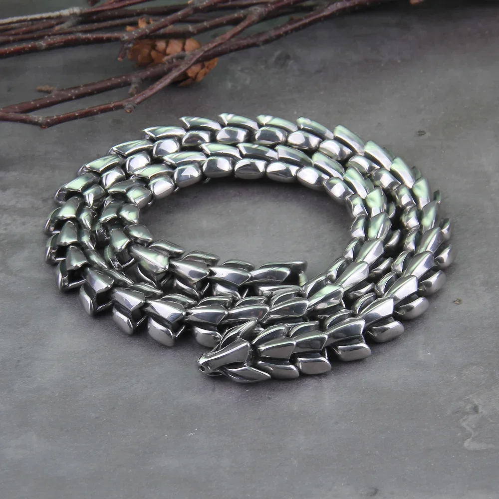 Viking Ouroboros vintage punk Necklace for men never fade stainless steel fashion Jewelry hippop street culture