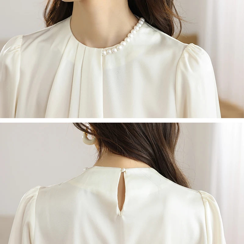 Camicie e camicette da donna retrò stile francese alla moda Abbigliamento da lavoro da donna da ufficio Top in chiffon tinta unita Abbigliamento vintage da donna