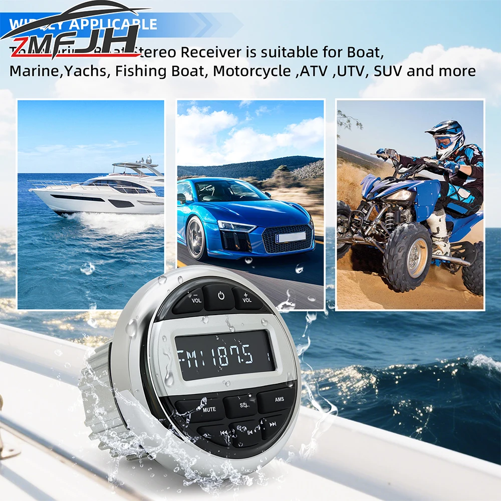 

Marine Boat Radio Media MP3 Stereo Radio FM AM Receiver Bluetooth-compatible Media Audio Player For Yacht RV ATV UTV SPA RZR