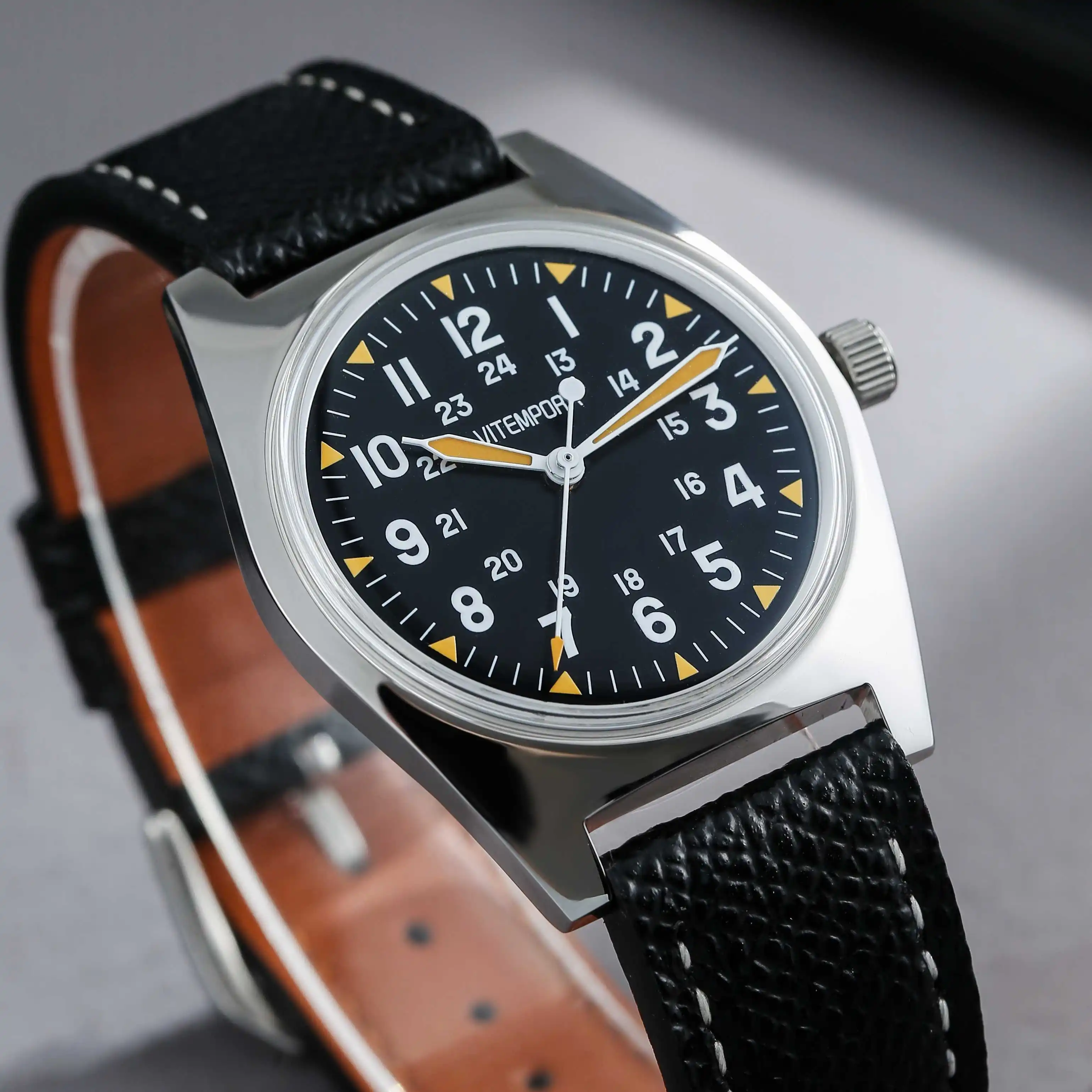Vintage Field Hand‑wound Mechanical Watch for Men 36mm 24H Luminous Dial Leather Strap Casual Outdoor Gentleman Wrist Watch