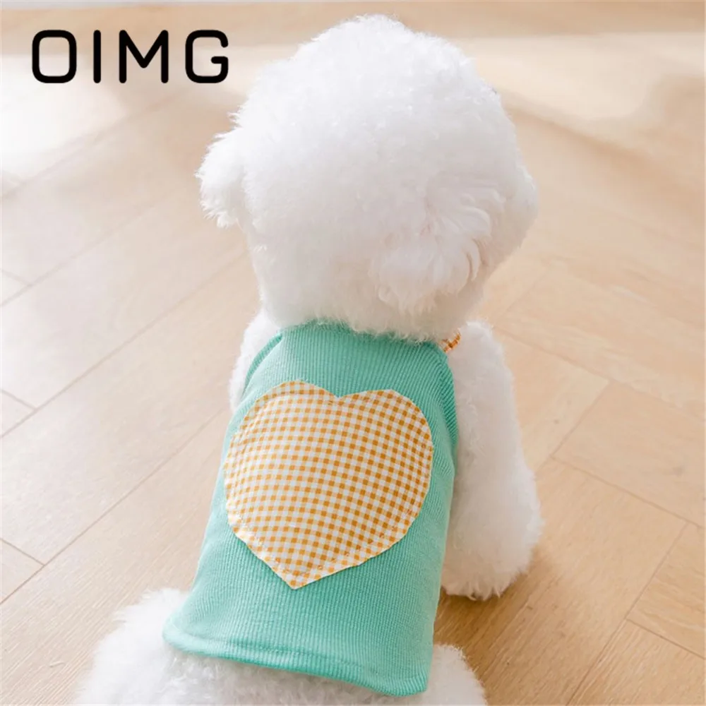 

OIMG Spring Summer Puppy Clothes Bichon Chihuahua Love Plaid Small Dogs Camisole Macaron Thin Section Dog Suspender Pet Cat Vest