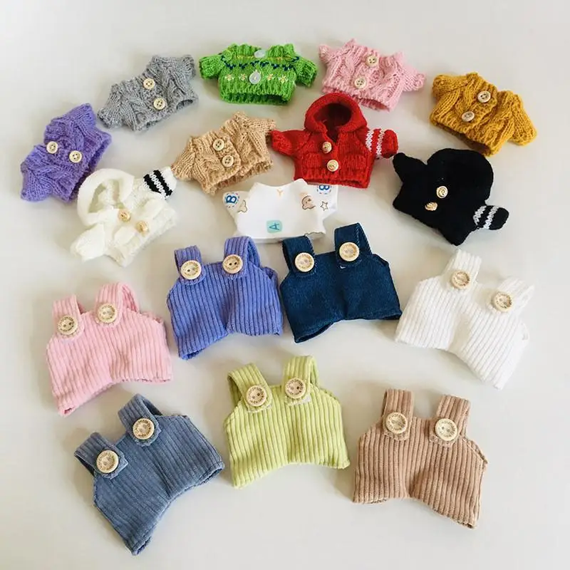 17cm Cute Mini Plush Doll'S Clothes Outfit Accessories For Korea Kpop Exo Labubu Idol Dolls T-shirt button Overalls Clothing