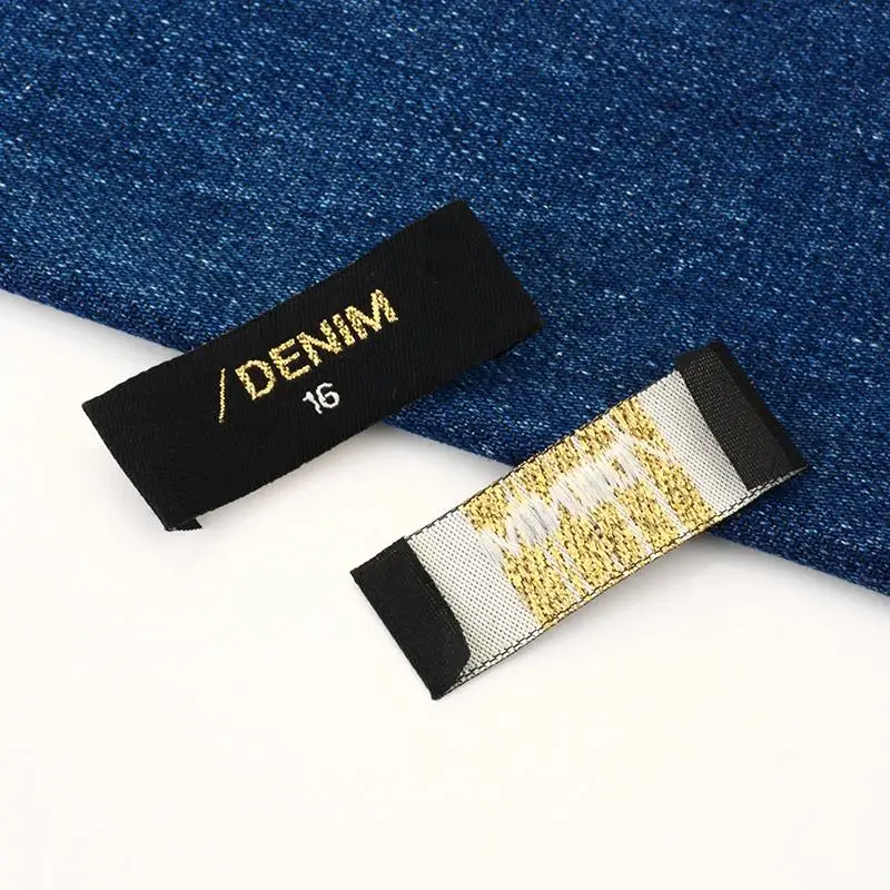 Luxury Custom Woven Labels - Personalized Woven Labels Elegant Golden Metallic Shiny Brand Tags for Clothing Bags Hats Sofa