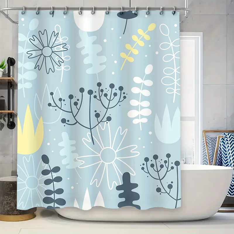 

Современная синяя цветочная занавеска для душа, декоративный водонепроницаемый коврик для ванной, украшение комнаты, 3D печать, домашний текстиль, аксессуары для ванной комнаты