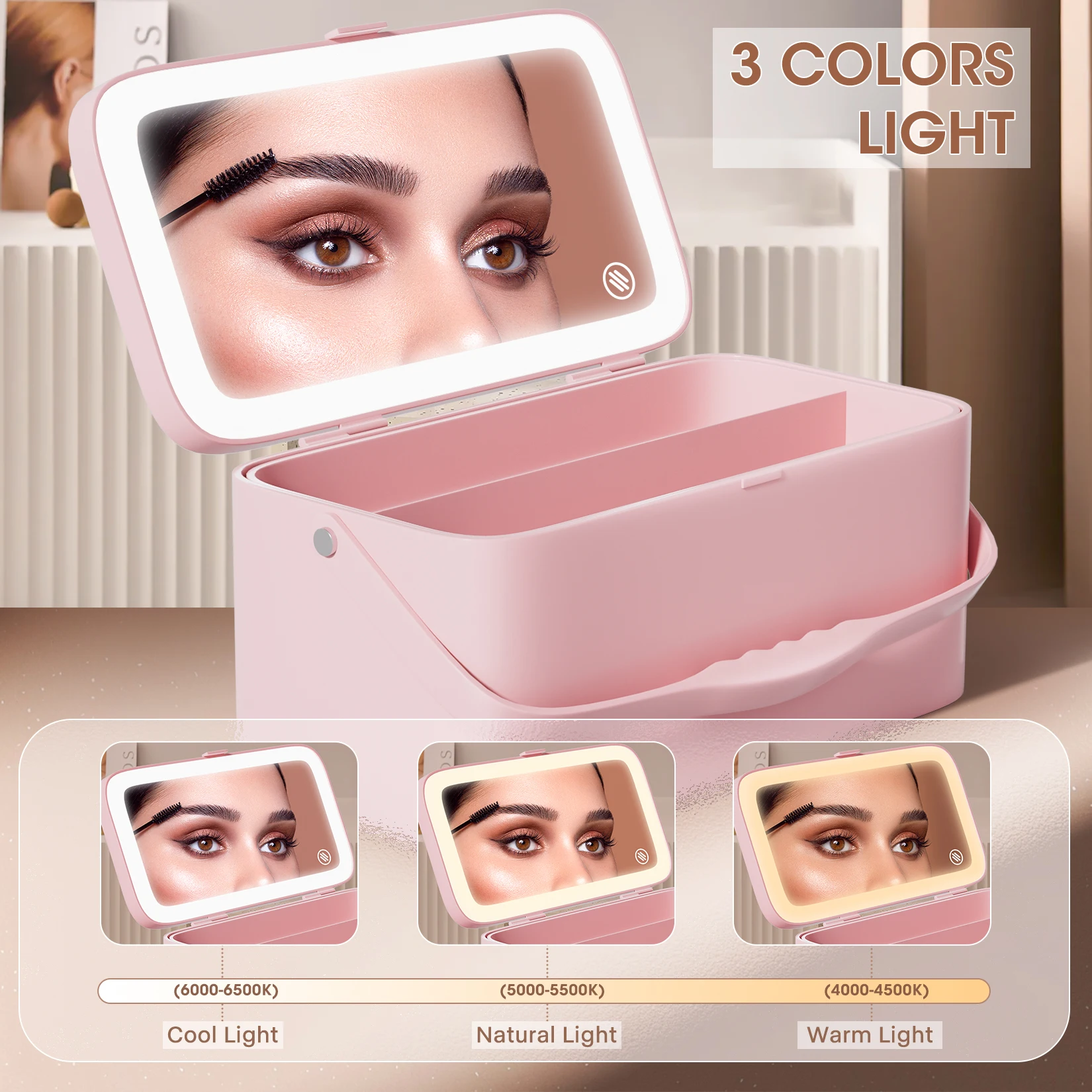 

Двухслойное УФ-защитное косметическое зеркало для хранения в путешествиях, светодиодное зеркало для туалетного столика в общежитии, трехцветное регулируемое умное дополнительное зеркало для макияжа