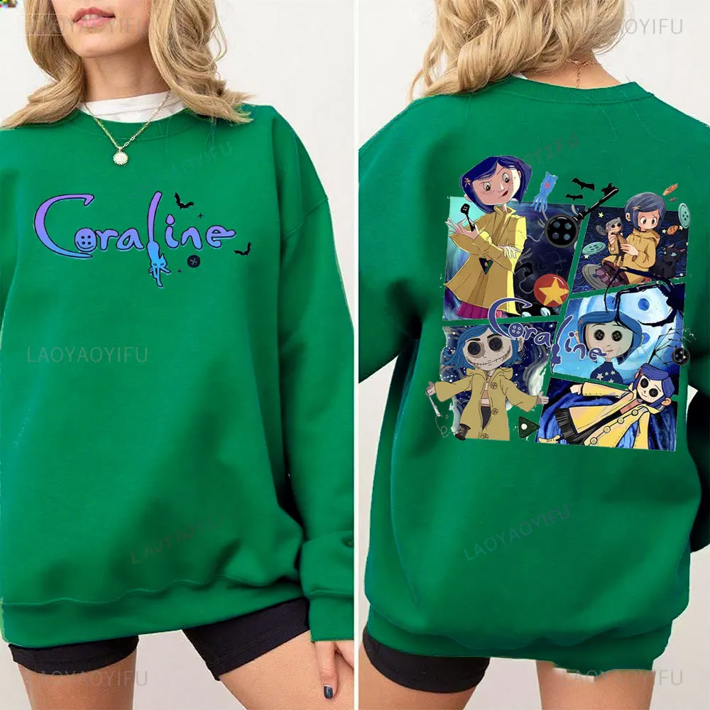 Halloween Coraline Sweatshirt All Saints' Day Vintage Funny Cartoon Hoodie 2025 Spooky Doll Sweatshirt Men Women Autumn Pullover #2