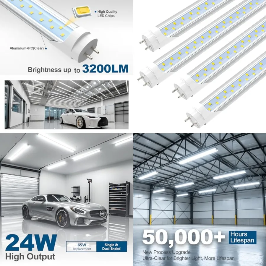 

4Feet LED T8 Type A+B Tube Lights, 24W 65W Equivalent,3200LM, 6000K, Single or Double End Powered, Plug and Play or Ballast Byp